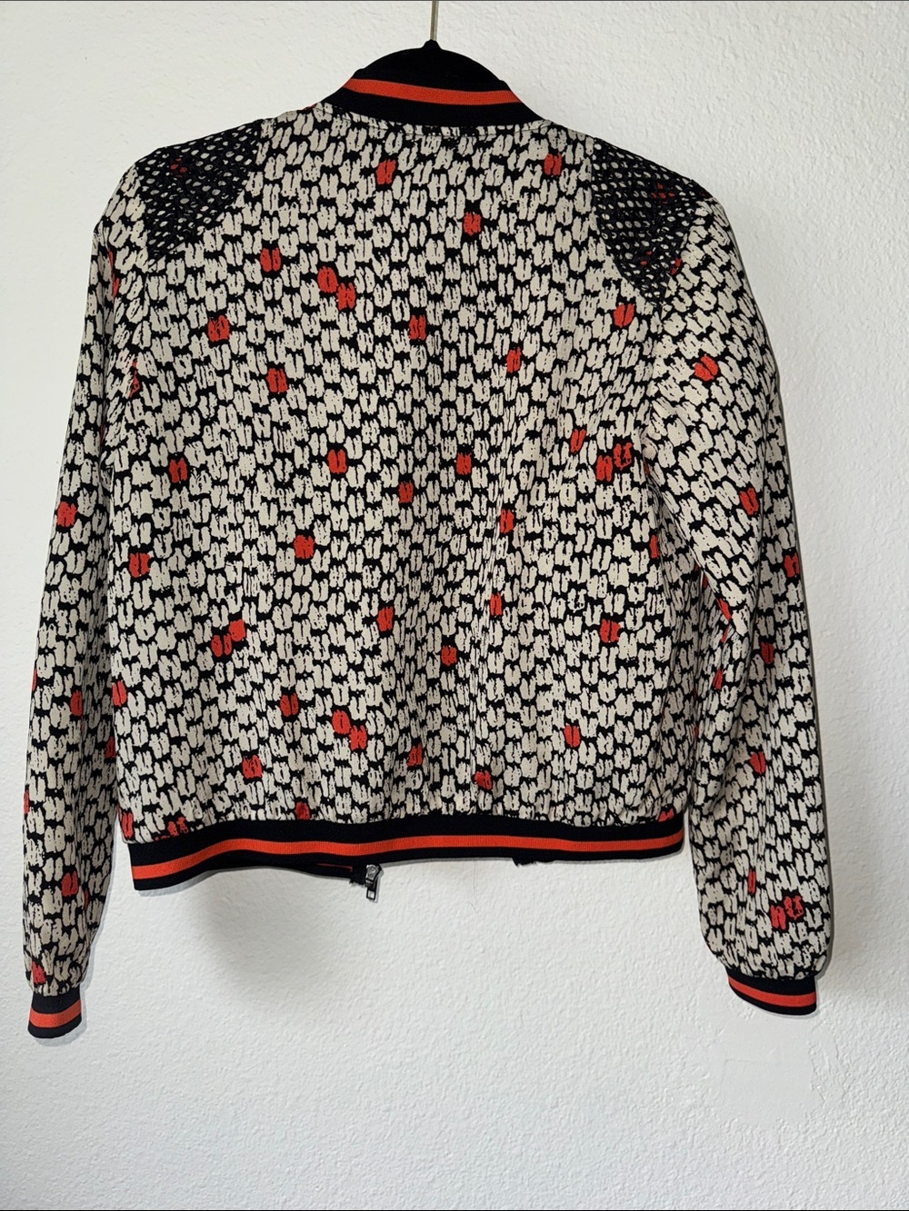 Dance & Marvel Ivory and Black Patterned Bomber with Orange Trim - Picture 5 of 6